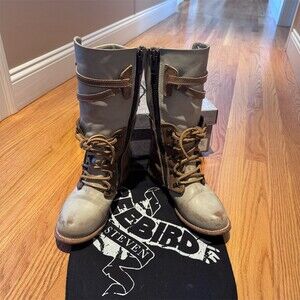 Freebird by Steven Combat Boots Womens 8 Gray Brown Two-Tone Side Zip